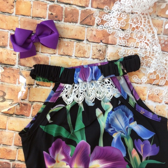 Boutique Baby Girl Black & Purple Lily  Romper - Picture 3 of 3